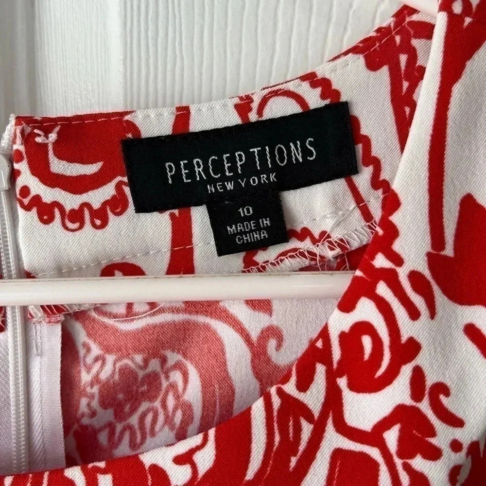 PERCEPTIONS NY || Sleeveless Orange & White Floral Dress. Sz. 10 - Picture 3 of 4